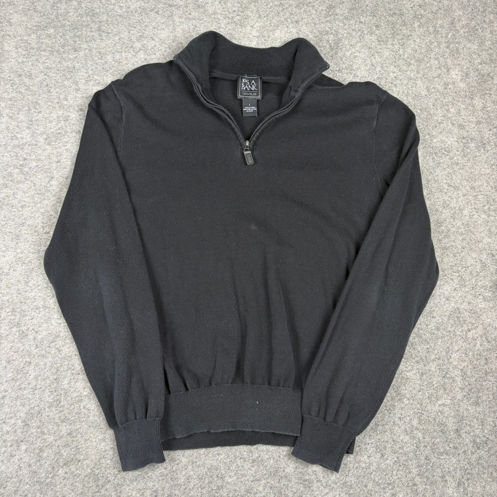 Jos A Bank Traveler Quarter Zip Mens Large Black Pima Cotton Pullover Sweater